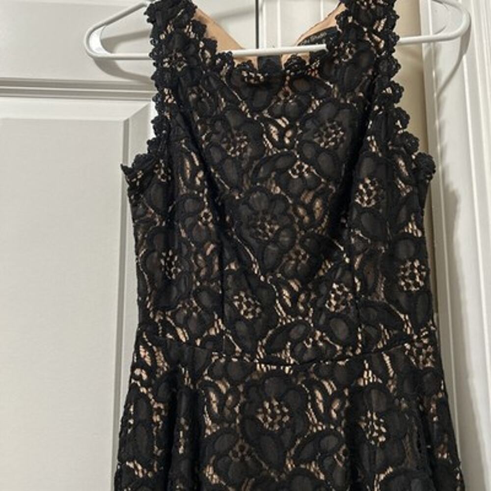 City Studios Juniors' Black/Cream Lace Overlay Mini Sleevless Dress Size 1